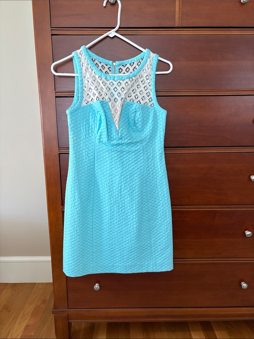 Lilly Pulitzer Aqua Textured Lace-Accent Sheath Dress